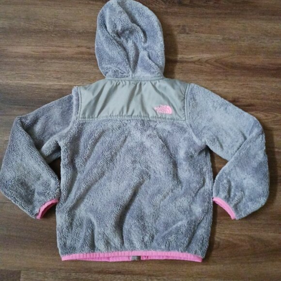 The North Face Jacket Coat Sz 5 Fleece Hood Gray Pink Denali Zip Toddler Girls - Picture 9 of 9